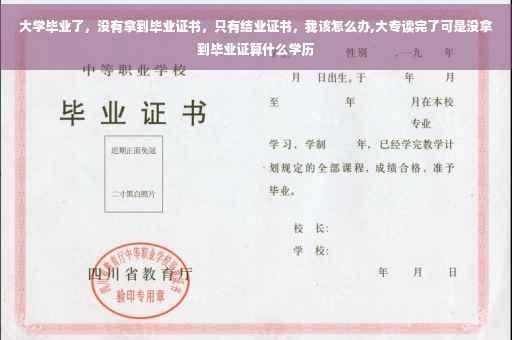大学毕业了，没有拿到毕业证书，只有结业证书，我该怎么办,大专读完了可是没拿到毕业证算什么学历