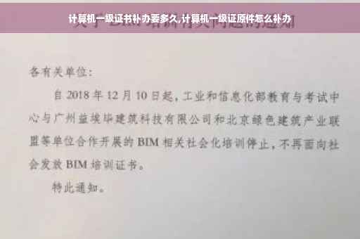 计算机一级证书补办要多久,计算机一级证原件怎么补办