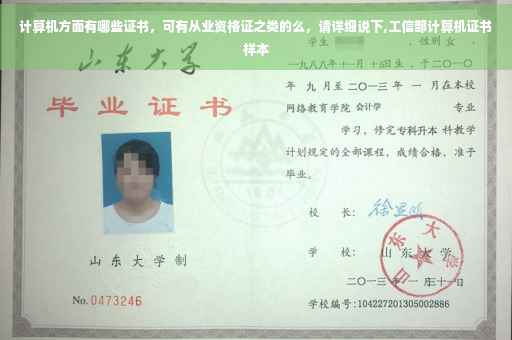 计算机方面有哪些证书，可有从业资格证之类的么，请详细说下,工信部计算机证书样本