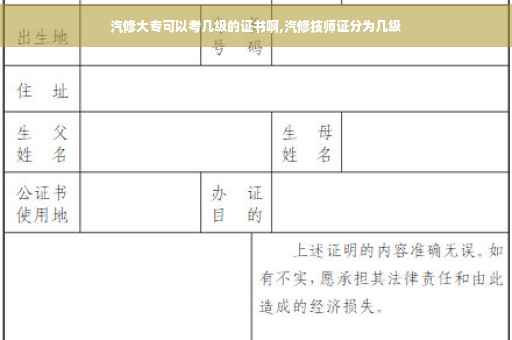 汽修大专可以考几级的证书啊,汽修技师证分为几级
