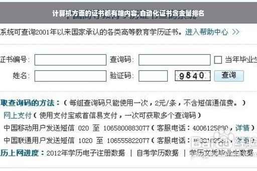 计算机方面的证书都有啥内容,自动化证书含金量排名