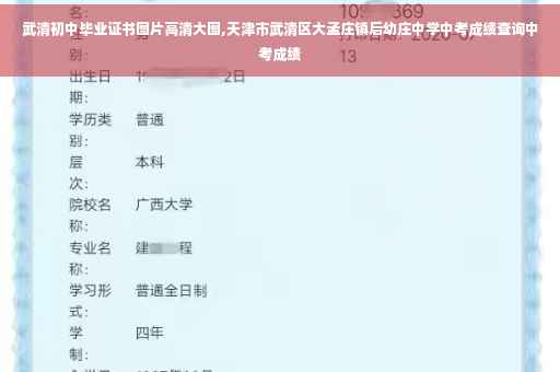 武清初中毕业证书图片高清大图,天津市武清区大孟庄镇后幼庄中学中考成绩查询中考成绩