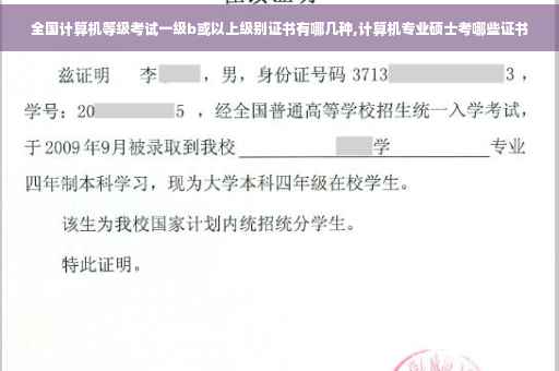 全国计算机等级考试一级b或以上级别证书有哪几种,计算机专业硕士考哪些证书