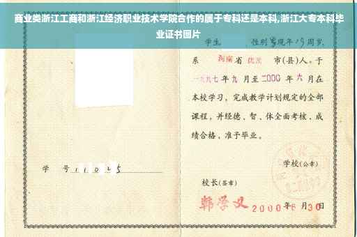 商业类浙江工商和浙江经济职业技术学院合作的属于专科还是本科,浙江大专本科毕业证书图片