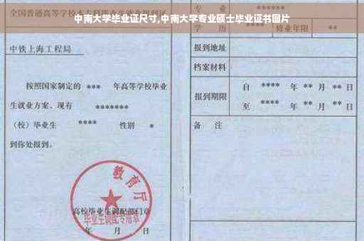 中南大学毕业证尺寸,中南大学专业硕士毕业证书图片