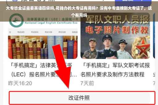 大专毕业证需要英语四级吗,花钱办的大专证有用吗？没有中专直接到大专证了，这个有用吗