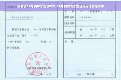 陕西省94年高中毕业证样本,94年的大专毕业证是用什么笔写的
