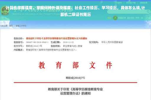 计算机掌握程度、掌握何种外语及程度、社会工作经历、学习经历，具体怎么填,计算机二级证书简历