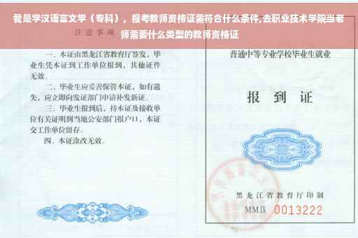 我是学汉语言文学（专科），报考教师资格证需符合什么条件,去职业技术学院当老师需要什么类型的教师资格证