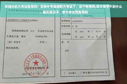 花钱办的大专证有用吗？没有中专直接到大专证了，这个有用吗,念大专学不到什么，整天混日子，拿大专文凭有用吗