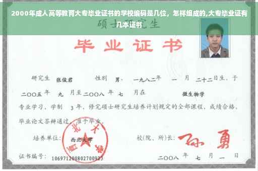 2000年成人高等教育大专毕业证书的学校编码是几位，怎样组成的,大专毕业证有几本证书