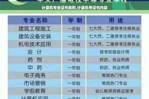 计算机专业证书类别,计算机考证书内容