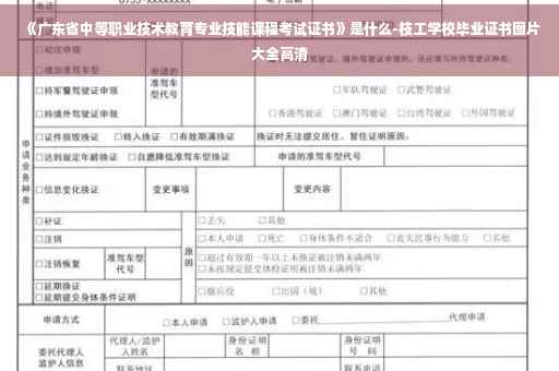 《广东省中等职业技术教育专业技能课程考试证书》是什么-枝工学校毕业证书图片大全高清
