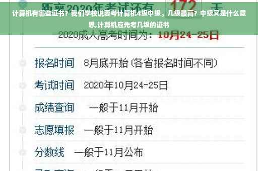 计算机有哪些证书？我们学校说要考计算机4级中级。几级最高？中级又是什么意思,计算机应先考几级的证书