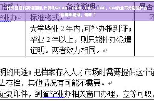 计算机证书英语翻译,计算机中CAD、CAM、CAT、CAE、CAI的全写分别是什么?请详细说明，谢谢了