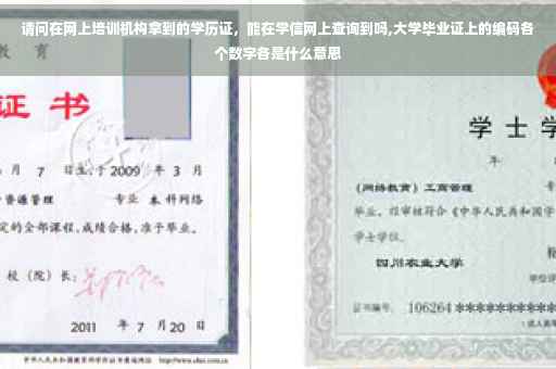 请问在网上培训机构拿到的学历证，能在学信网上查询到吗,大学毕业证上的编码各个数字各是什么意思