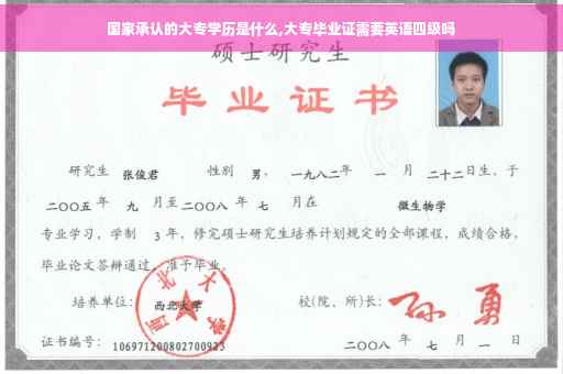 国家承认的大专学历是什么,大专毕业证需要英语四级吗