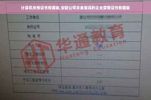 计算机资格证书有哪些,安防公司含金量高的企业荣誉证书有哪些