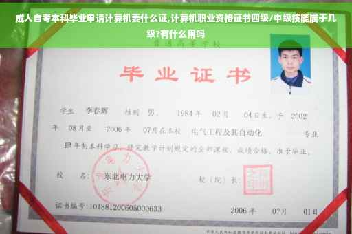 成人自考本科毕业申请计算机要什么证,计算机职业资格证书四级/中级技能属于几级?有什么用吗
