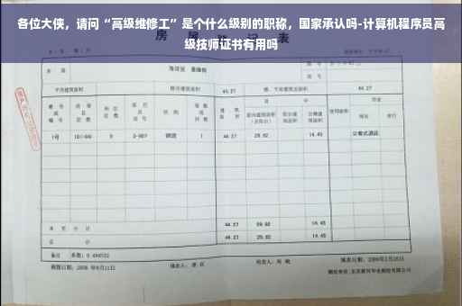 各位大侠，请问“高级维修工”是个什么级别的职称，国家承认吗-计算机程序员高级技师证书有用吗