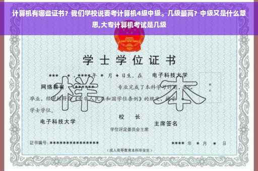 计算机有哪些证书？我们学校说要考计算机4级中级。几级最高？中级又是什么意思,大专计算机考试是几级