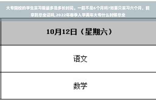 大专院校的学生实习期最多是多长时间。一般不是6个月吗?如果只实习六个月，能拿到毕业证吗,2022年春季入学两年大专什么时候毕业