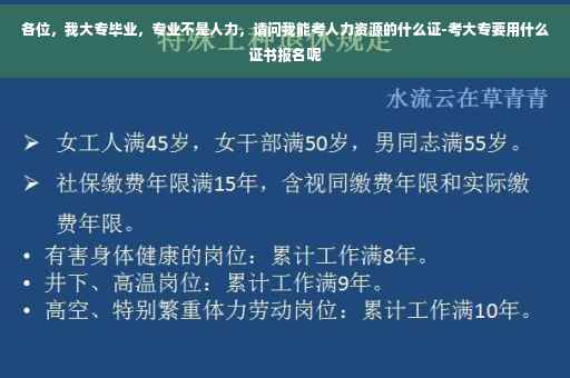 各位，我大专毕业，专业不是人力，请问我能考人力资源的什么证-考大专要用什么证书报名呢