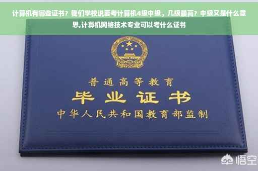 计算机有哪些证书？我们学校说要考计算机4级中级。几级最高？中级又是什么意思,计算机网络技术专业可以考什么证书
