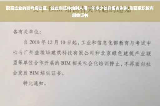 职高毕业的能考哪些证。这些真证件给别人用一年多少钱详细点谢谢,副高级职称有哪些证书
