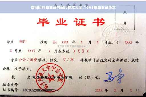 带钢印的毕业证书图片样本大全,1995年毕业证版本