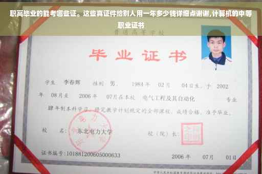 职高毕业的能考哪些证。这些真证件给别人用一年多少钱详细点谢谢,计算机的中等职业证书