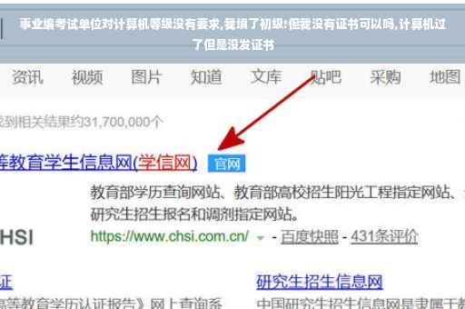 事业编考试单位对计算机等级没有要求,我填了初级!但我没有证书可以吗,计算机过了但是没发证书