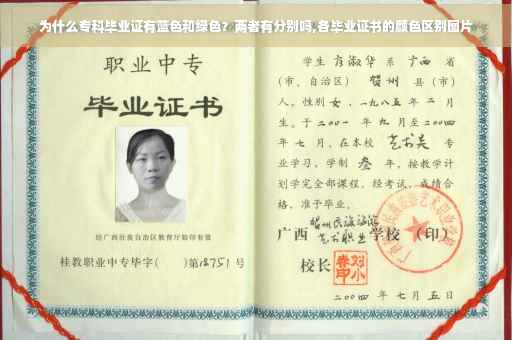 为什么专科毕业证有蓝色和绿色？两者有分别吗,各毕业证书的颜色区别图片