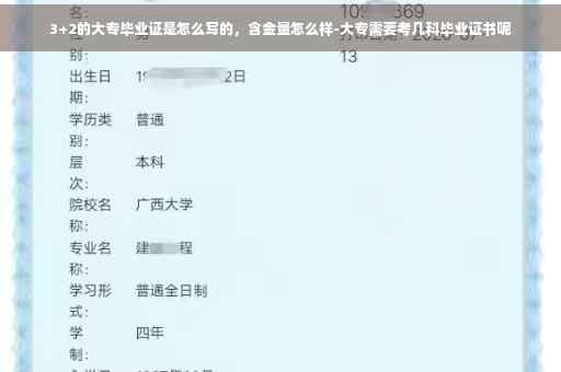 3+2的大专毕业证是怎么写的，含金量怎么样-大专需要考几科毕业证书呢