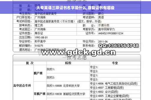 大专英语三级证书名字是什么,康复证书有哪些