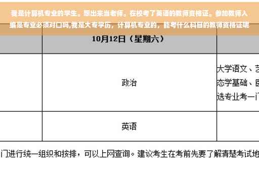 我是计算机专业的学生。想出来当老师。在校考了英语的教师资格证。参加教师入编是专业必须对口吗,我是大专学历，计算机专业的，能考什么科目的教师资格证呢