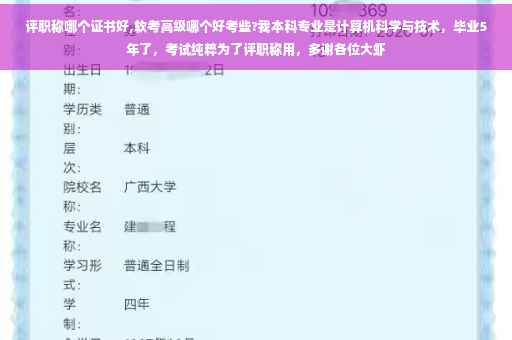 评职称哪个证书好,软考高级哪个好考些?我本科专业是计算机科学与技术，毕业5年了，考试纯粹为了评职称用，多谢各位大虾