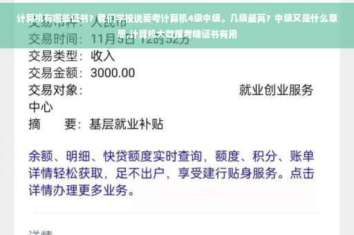 计算机有哪些证书？我们学校说要考计算机4级中级。几级最高？中级又是什么意思,计算机大数据考啥证书有用