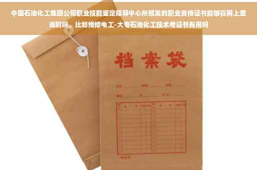 中国石油化工集团公司职业技能鉴定指导中心所颁发的职业资格证书能够在网上查询到吗。比如维修电工-大专石油化工技术考证书有用吗