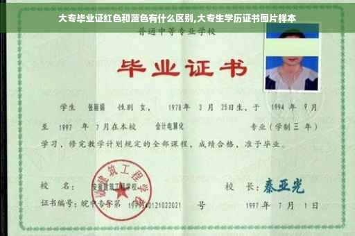 大专毕业证红色和蓝色有什么区别,大专生学历证书图片样本