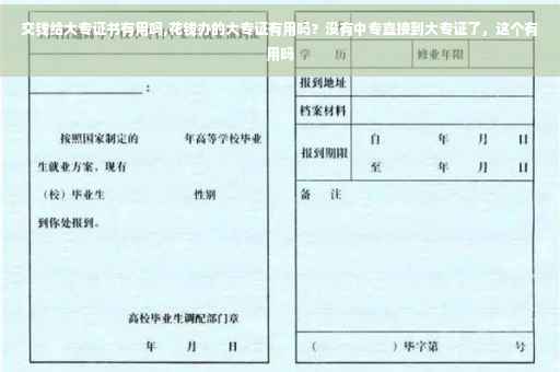 交钱给大专证书有用吗,花钱办的大专证有用吗？没有中专直接到大专证了，这个有用吗
