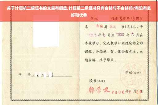 关于计算机二级证书的文章有哪些,计算机二级证书只有合格与不合格吗?有没有良好和优秀