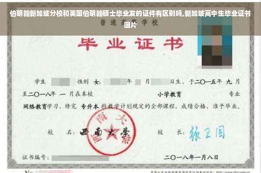 伯明翰新加坡分校和英国伯明翰硕士毕业发的证件有区别吗,新加坡高中生毕业证书图片