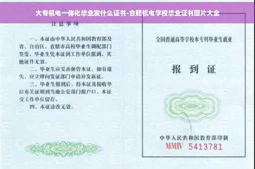 大专机电一体化毕业发什么证书-合肥机电学校毕业证书图片大全