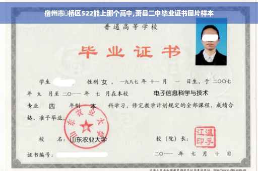 宿州市埇桥区522能上那个高中,萧县二中毕业证书图片样本