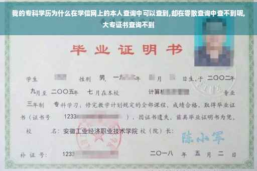 我的专科学历为什么在学信网上的本人查询中可以查到,却在零散查询中查不到呢,大专证书查询不到