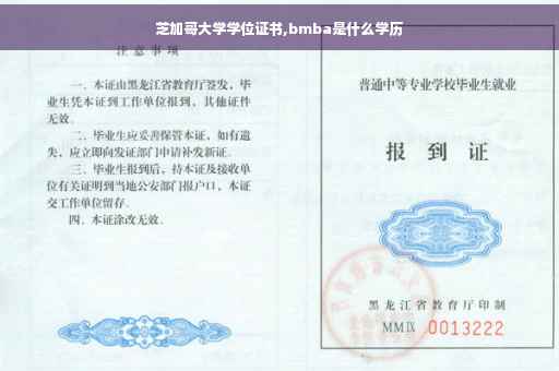 芝加哥大学学位证书,bmba是什么学历