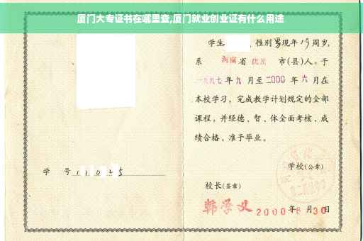 厦门大专证书在哪里查,厦门就业创业证有什么用途