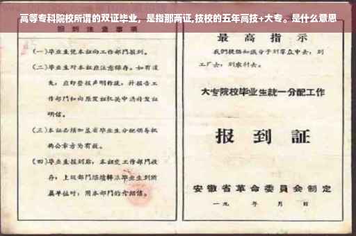 高等专科院校所谓的双证毕业，是指那两证,技校的五年高技+大专。是什么意思