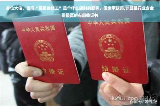 各位大侠，请问“高级维修工”是个什么级别的职称，国家承认吗,计算机行业含金量最高的有哪些证书